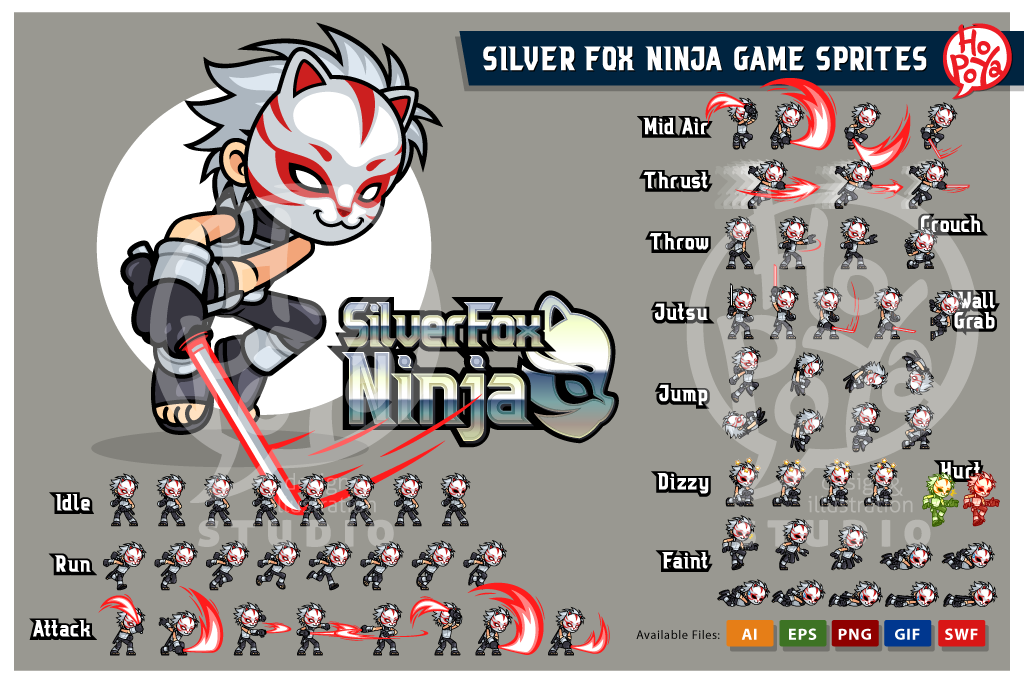 Example of 2 D Vector Cartoon Character Game Sprites