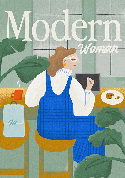 Thee Modern Woman ads advertising closeup editorial freelance halftone illustration magazine mockup procreate shading wfh women