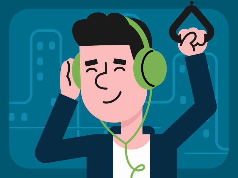 Man listening to music animation character animation headset illustration listening listening to music man music