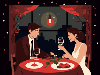 Romantic Dinner Date at a Restaurant couple date dinner dinner illustration restaurant romantic