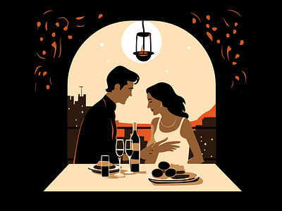 Couple's Intimate Dinner Date couple dinner date dinner illustration illustration restaurant