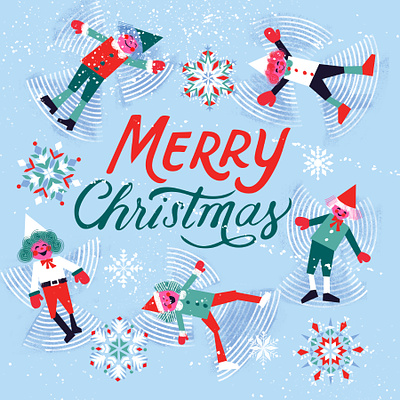 Christmas Elves cheer design elf elves greeting card holiday illustration merry christmas pattern play print santa snow angel snow flakes winter wrapping paper