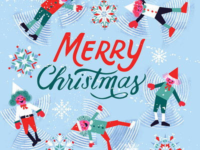 Christmas Elves cheer design elf elves greeting card holiday illustration merry christmas pattern play print santa snow angel snow flakes winter wrapping paper