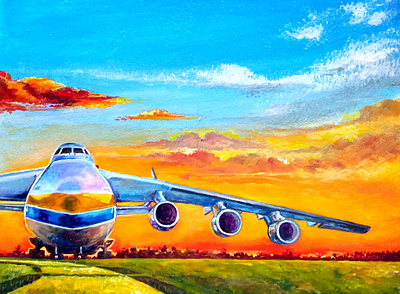 Ukrainian dream: Mriya An-225 aircraft, original acrylic art airplane art hand painted mriya paint painting ukraine