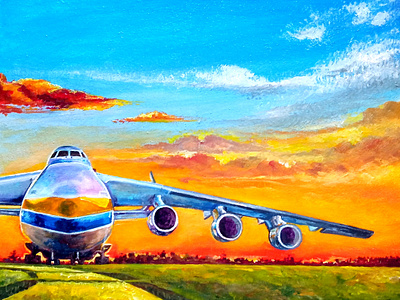 Ukrainian dream: Mriya An-225 aircraft, original acrylic art airplane art hand painted mriya paint painting ukraine