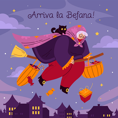 Ariiva la Befana befana children illustration design flat graphic design illustration vector witch