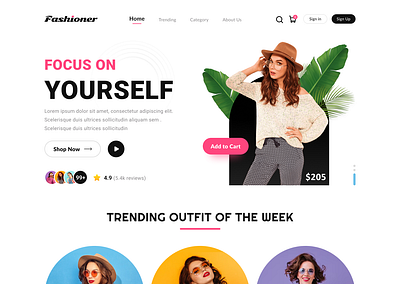 Fashioner - Web Page bestui design bestuiux branding collection dribbbledesign dribble dribblecollection fashion fashionwebpage graphic design landingpage landingpageuidesign logo outfitwebdesign popular responsive treading treadingoftheweek uiux webdesign