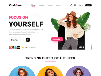 Fashioner - Web Page bestui design bestuiux branding collection dribbbledesign dribble dribblecollection fashion fashionwebpage graphic design landingpage landingpageuidesign logo outfitwebdesign popular responsive treading treadingoftheweek uiux webdesign