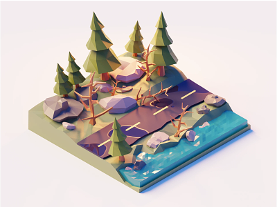 Country roads, take me home 3d blender isometric landscape low poly polygon runway render