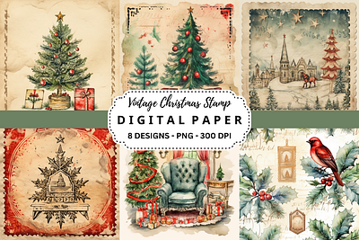 Vintage Christmas Stamp Background tumbler wrap