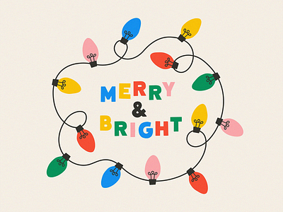 Merry & Bright christmas cute design holiday illustration lettering lights string lights typography