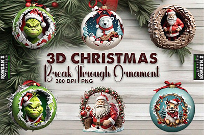 3D Christmas Break Through Ornament Png 3d 3d christmas break through break through ornament christmas christmas break through design graphic design shirt t shirt