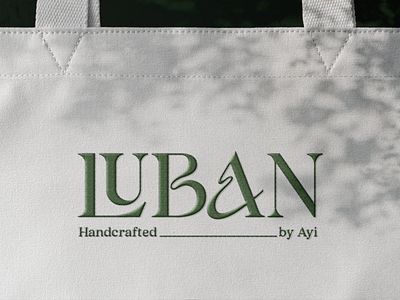 LUBAN branding classy dynamic graphic design green handcraft logo sage serif totebag typography
