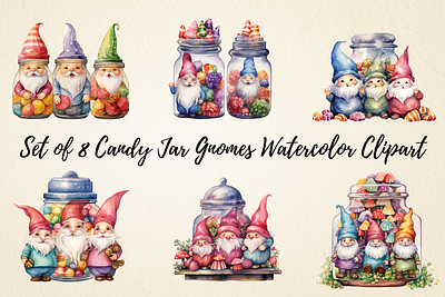 Candy Jar Gnomes Watercolor Clipart mugs