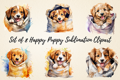 Happy Puppy Sublimation Clipart digital paper crafts