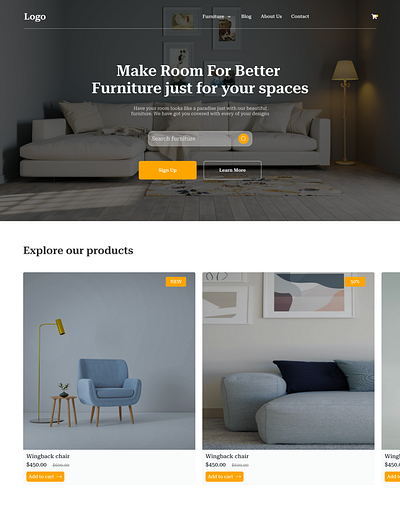 Furniture Landing Page design designopportunity figma fulltimerole furniture gig landing page mobile design ui ui ux ux web design
