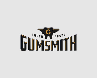 Gumsmith anvil branding gold icon identity logo man masculine men paste teeth tooth toothcare toothpaste