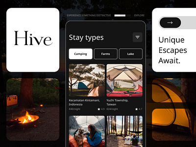 Hive: Stay-place App accommodationapp airbnb app design digitaldesign dribbbleui graphic design hive holiday mobile mobile app stay stayplaceapp travelappdesign ui uiux uniquestays userexperience ux uxdesign visualdesign