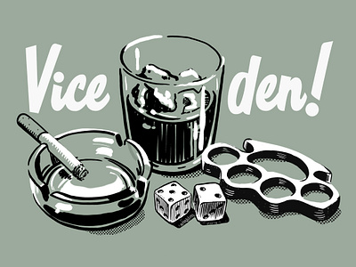Vice den illustration 1950s bold illustration brass knuckles crime dice film noire gambling illustration mid century typography whiskey
