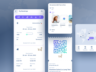 Tripster - Flight Booking boarding boarding pass booking design system flight free download free ui kit freebie mega ui kit my tickets qr code ticket tour travel trip trip history trip timeline tripster user account
