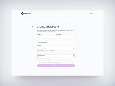 Sign Up · Detachless Design System design system detachless figma library product design sign up ui design ux design