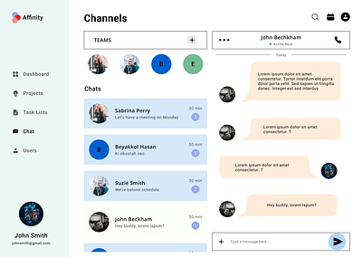 Dashboard Team Chat Messanger design e commerce ui