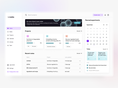 LabNotes - dashboard aplication app chemistry clean dashboard design figma light product design science ui ux