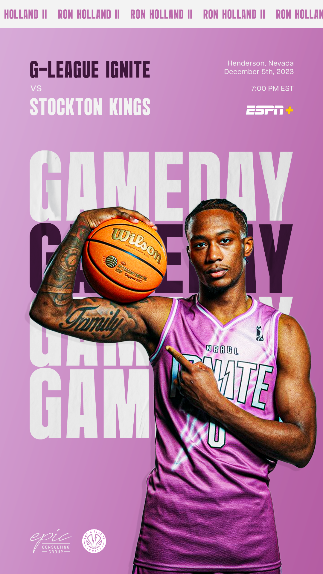 The Epic Consulting Group - GAMEDAY Templates basketball branding digital elements g league gameday graphic ignite instagram nba post ron holland social media sports story template typography