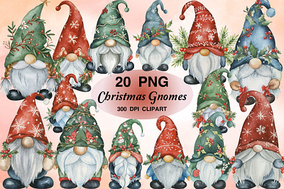 Watercolor Christmas Gnomes winter gnomes