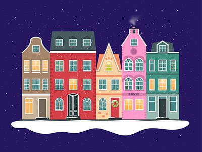 Christmas houses adobe illustrator cristmas design dutch graphic design houses illustration netherlands new year postcard snow winter