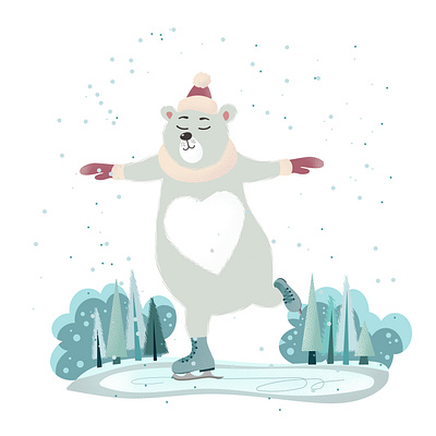 the vector illustration about cute polar bear who is skating art bear cute design digital graphic design illustration polarbear vector winter illustration xmas