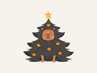 Christmas capybara capybara christmas greeting card illustration new year tangerines tree vector xara