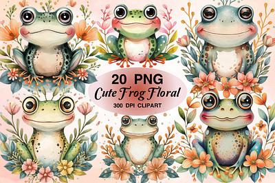 Watercolor Cute Frog Floral frog svg