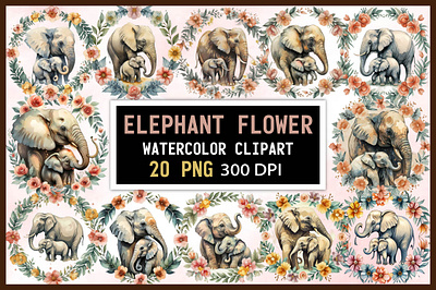 Watercolor Elephant Flower watercolor art