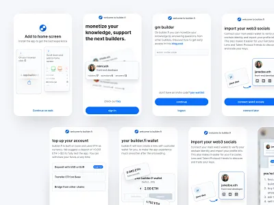 Onboarding flow on builder.fi blockchain connect crypto metamask onchain product social token trade user experience user interface wallet web3