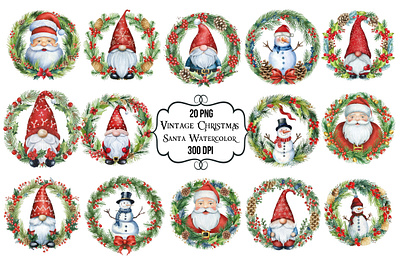 Vintage Christmas Santa Watercolor cute