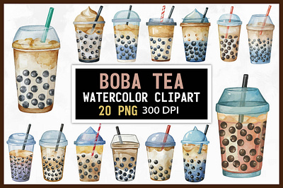 Watercolor Boba Tea tea party decor