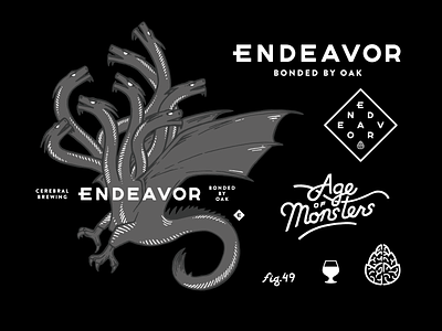 Endeavor Bottle Club beer branding brewery club dragon illustration lettering logo monster typography