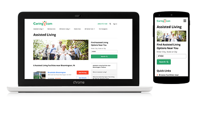 Caring.com accessible assisted living branding cta minimal mobile first redesign responsive