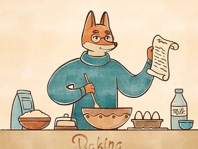 Fox baker baking character design cuteart fox illustration lettering procreate ukrainian artist