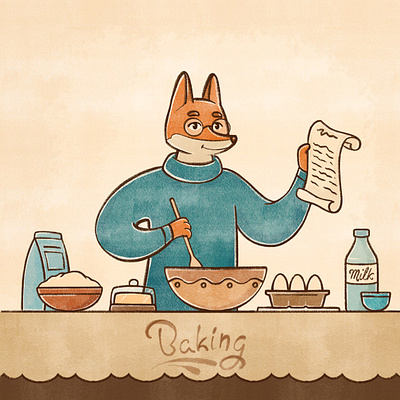 Fox baker baking character design cuteart fox illustration lettering procreate ukrainian artist