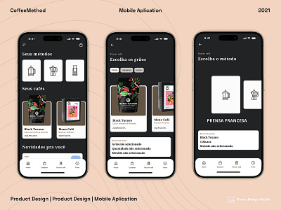 CoffeeMethod - Mobile Aplication dark mode mobile aplication ui design