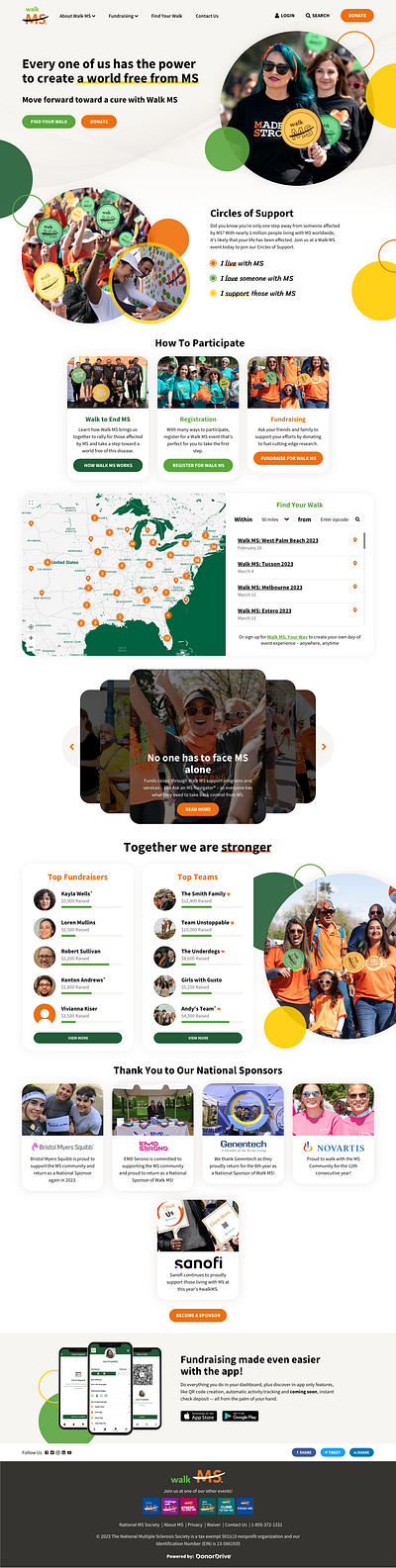 Walk MS Homepage Concept banner bubbly charity circle donate fundraising header hero homepage non profit overlap site transparency website