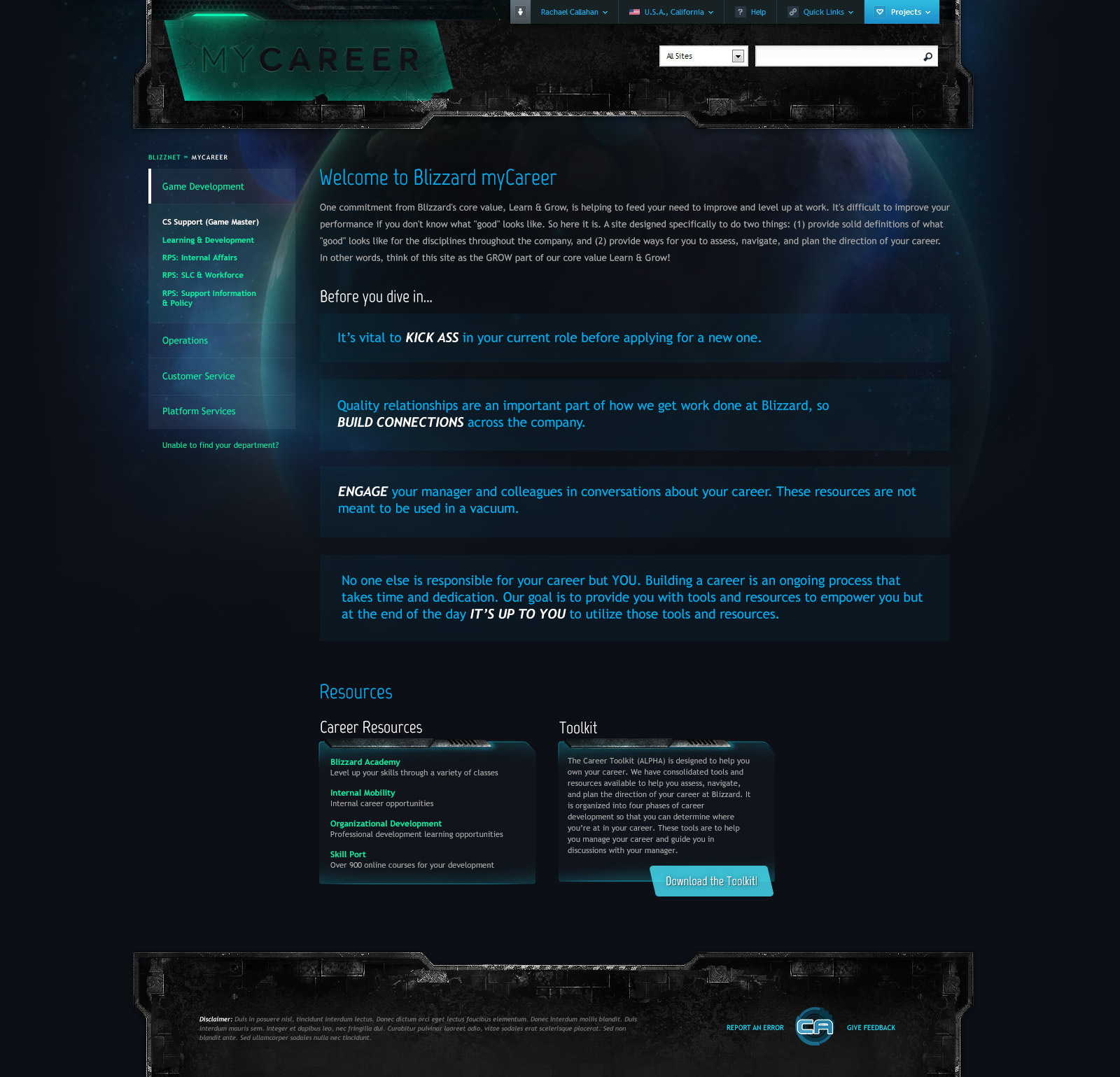 My Career, internal career site career dark theme desktop grunge hr internal learning space starcraft training web