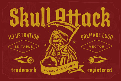 Skull Attack apparel design artwork badge badgedesign element illustration premadelogo skull vector