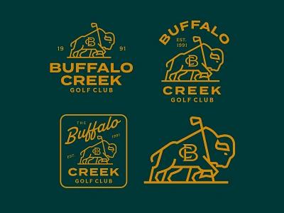 Buffalo Creek Golf - Logo Design badge bison branding bufallo geometric golf graphic design line line art lineart lockup logo logo design minimal minimalist modern logo monogram monoline monoline logo typography