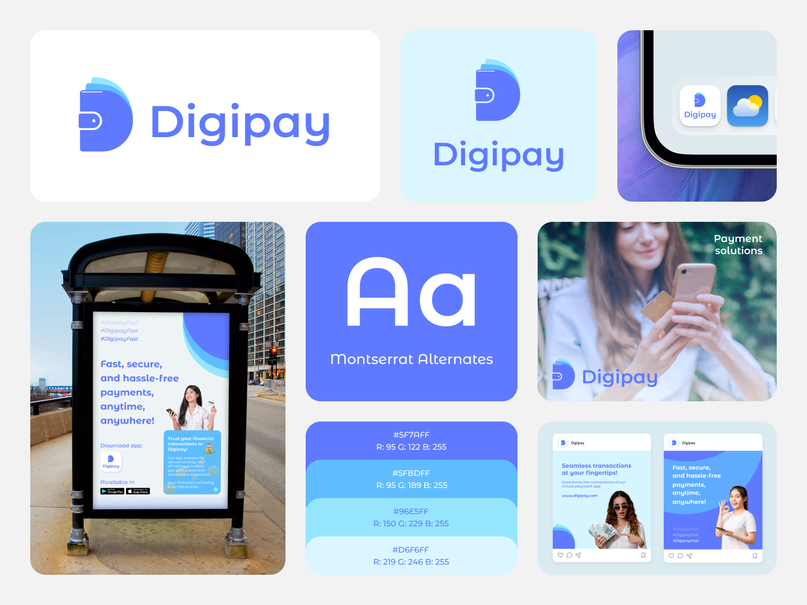 Digipay - Payment Branding banking blue brand guidelines brand identity branding digital payment ewallet finance fintech fintech design graphic graphic design logo logo concept logo design mobiile payment online payment payment social media post visual identity