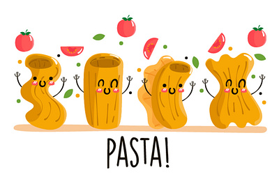 Pasta Cartoon Doodle Character Elements Illustration carbonara cartoon character doodle food illustration macaroni pasta pizza recipe tomato vector
