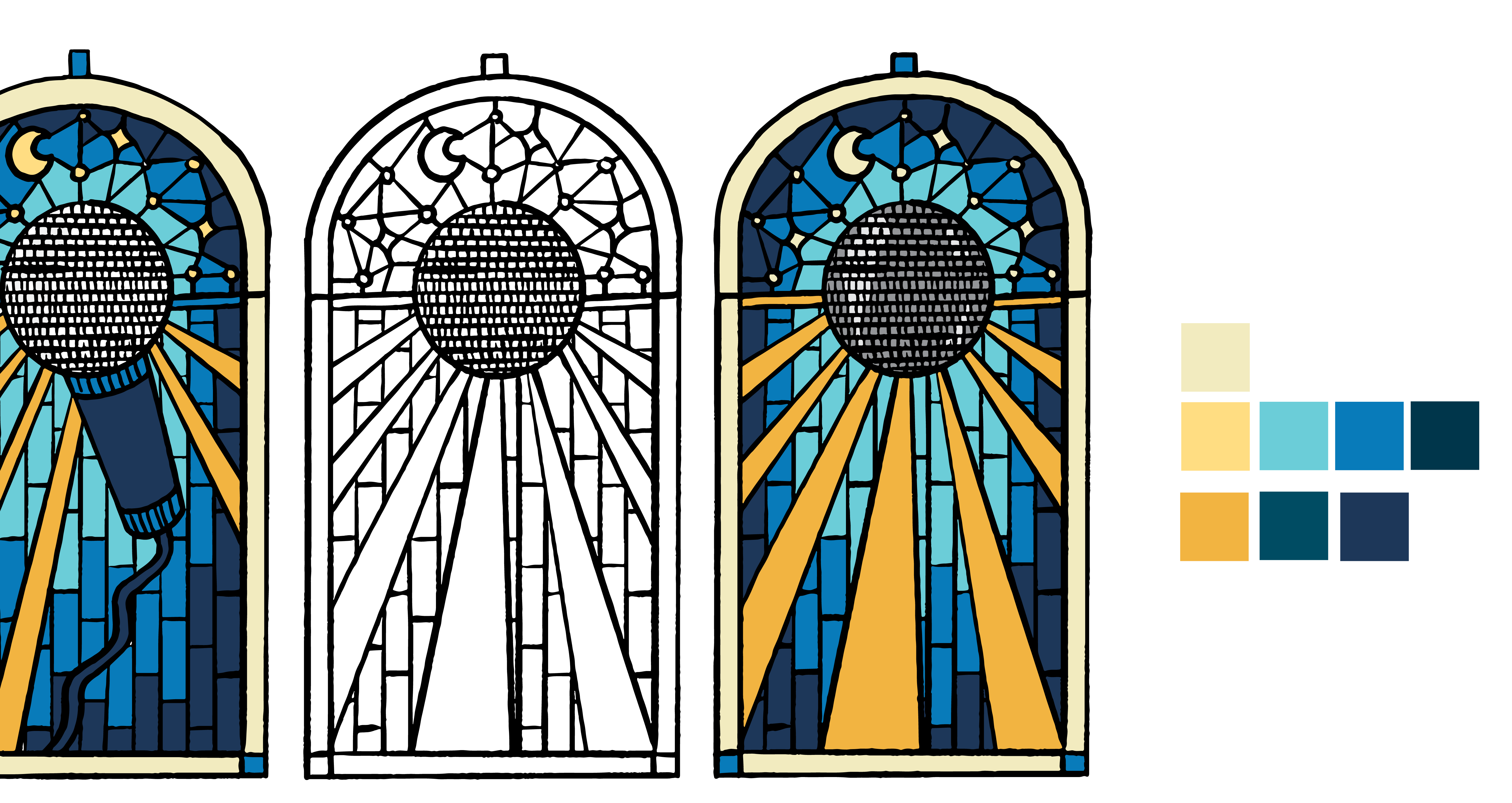 Greensky Bluegrass Tabernacle Atlanta NYE 2022 process shot band art church design disco ball graphic designer greensky bluegrass illustration music new years eve procreate stained glass window tabernacle atl