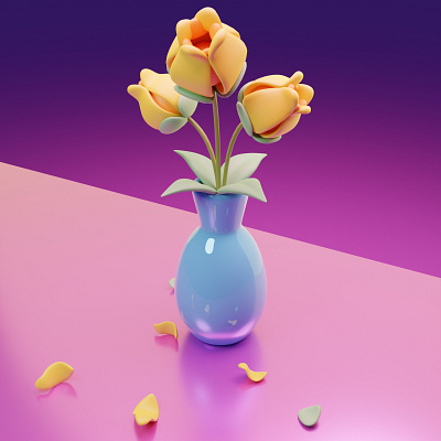 3D Yellow Flower Modeling 3d beauty flower modeling vase yellow